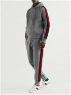 GUCCI - Webbing-Trimmed Ribbed Wool and Cashmere-Blend Hoodie - Gray