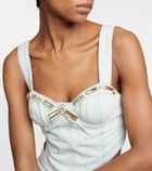 Area - Crystal-embellished denim crop top