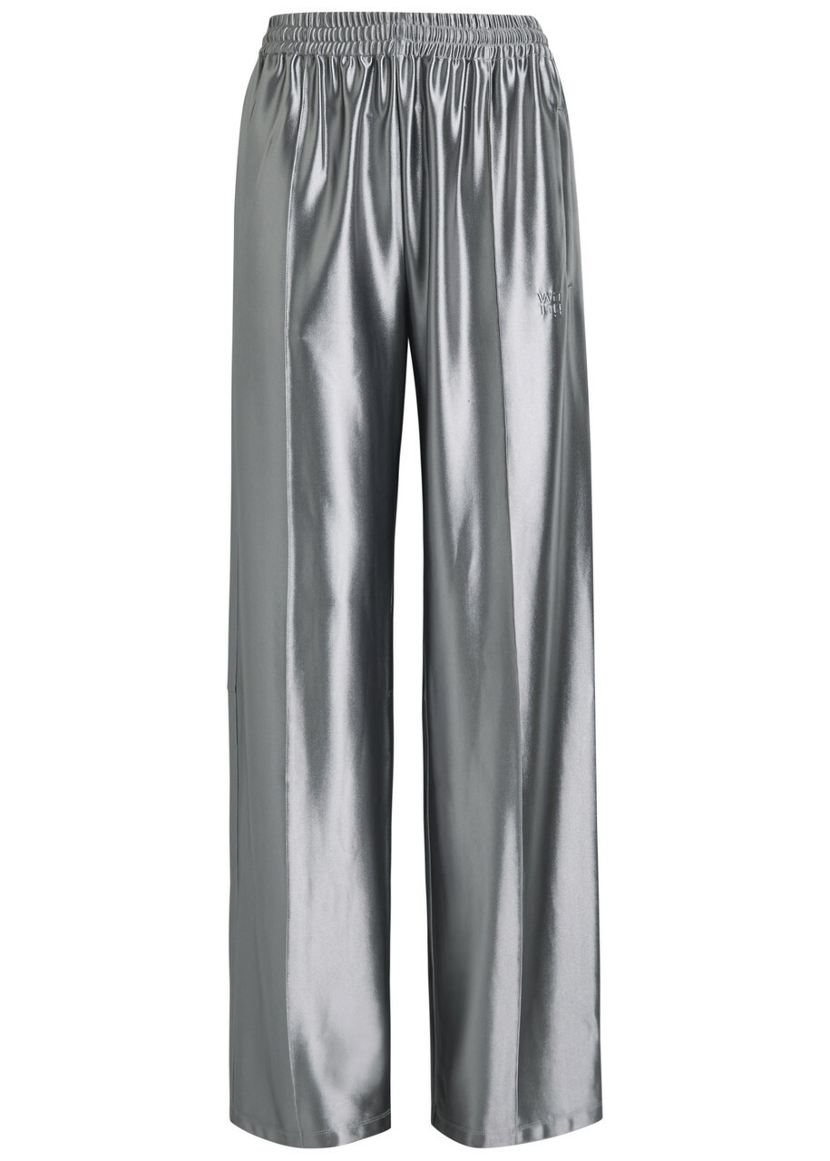 Alexanderwang.t Relaxed Logo-embroidered Satin Track Pants Silver
