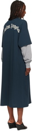 Palm Angels Navy Curved Logo Layered Maxi Dress