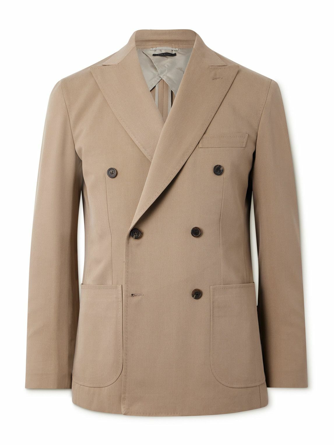 Brioni - Soffio Double-Breasted Silk-Twill Blazer - Neutrals
