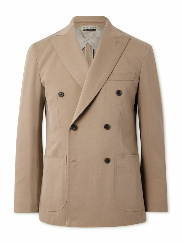 Photo: Brioni - Soffio Double-Breasted Silk-Twill Blazer - Neutrals