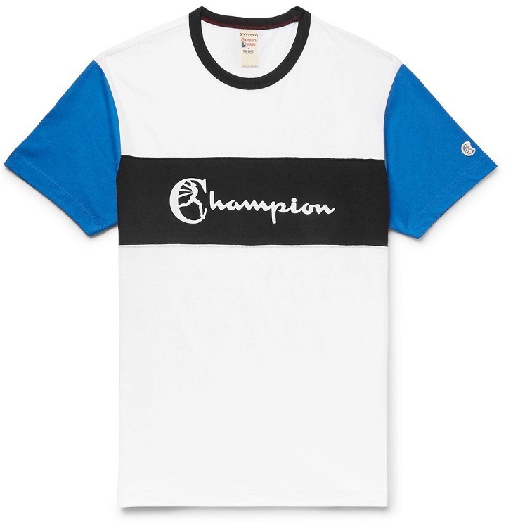 Photo: Todd Snyder Champion - Logo-Print Striped Cotton-Jersey T-Shirt - White