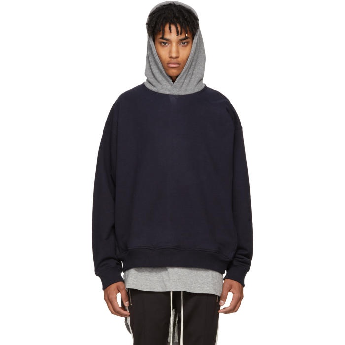 Photo: Fear of God Navy and Grey Heavy Terry Everyday Hoodie 