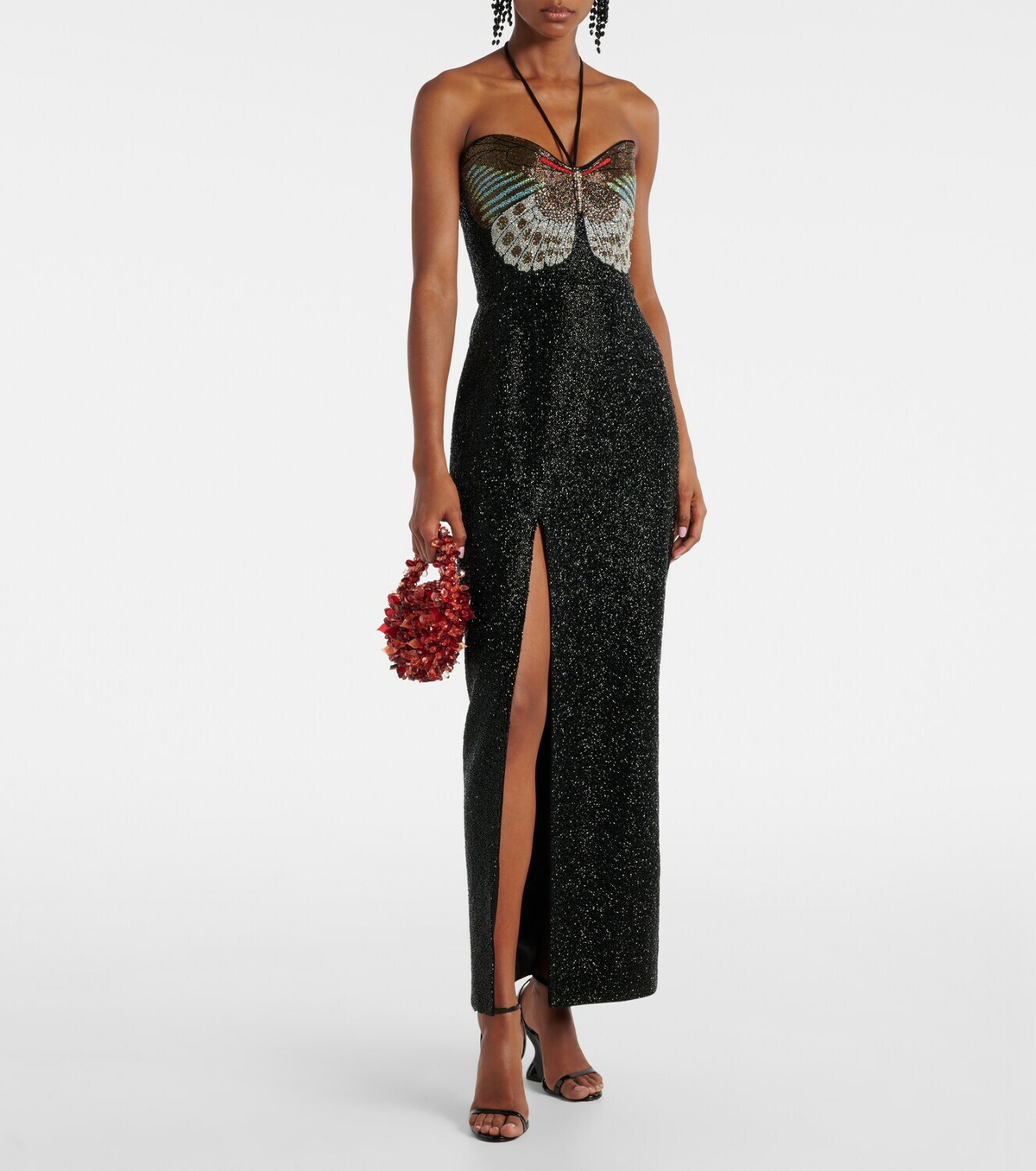 Clio Peppiatt Mariposa embellished halterneck gown