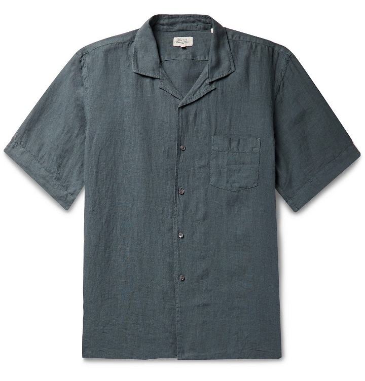 Photo: Hartford - Camp-Collar Slub Linen Shirt - Gray