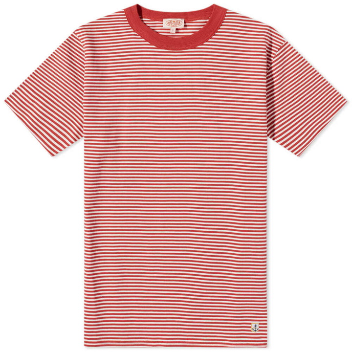 Photo: Armor-Lux Men's 79643 Fine Stripe T-Shirt in Cranberry/Milk