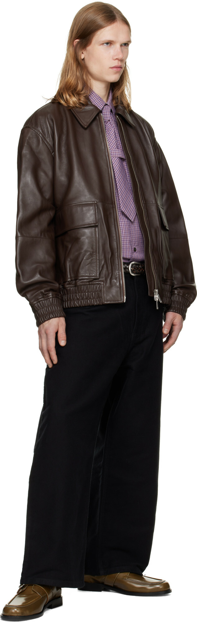 Studio Nicholson Brown Piston Leather Jacket