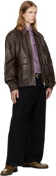 Studio Nicholson Brown Piston Leather Jacket