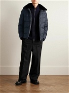Yves Salomon - Shearling-Trimmed Quilted Virgin Wool and Silk-Blend Hooded Down Coat - Blue