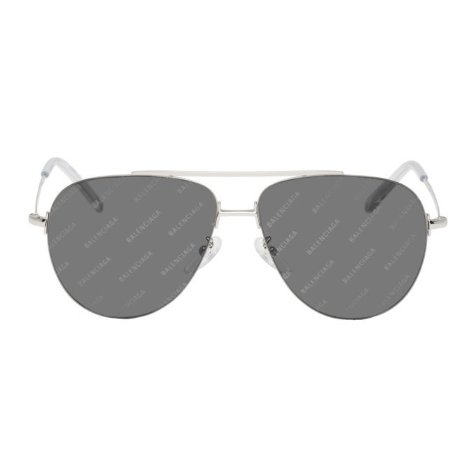 Photo: Balenciaga Silver Invisible Logo Aviator Sunglasses