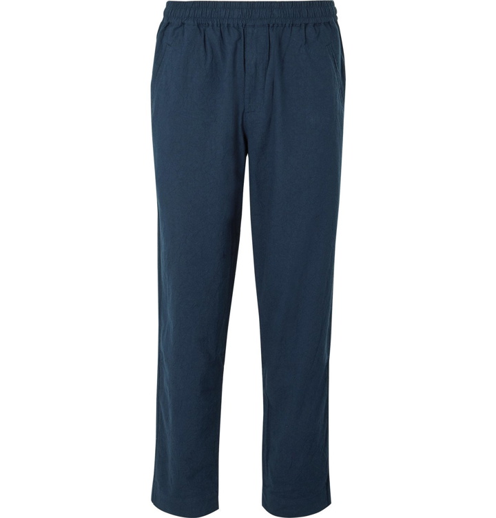 Photo: Folk - Assembly Cropped Crinkled-Cotton Trousers - Blue