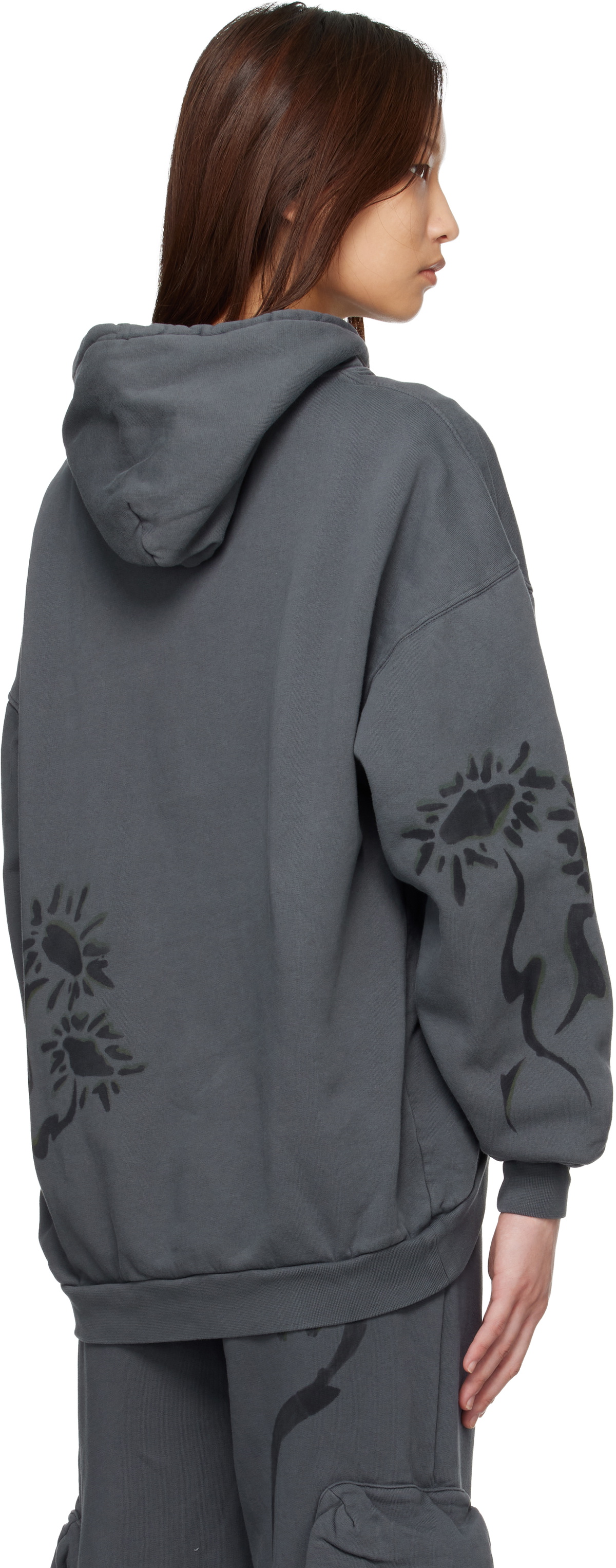 Collina Strada Gray 'Charcoal Daisies' Round Hem Hoodie