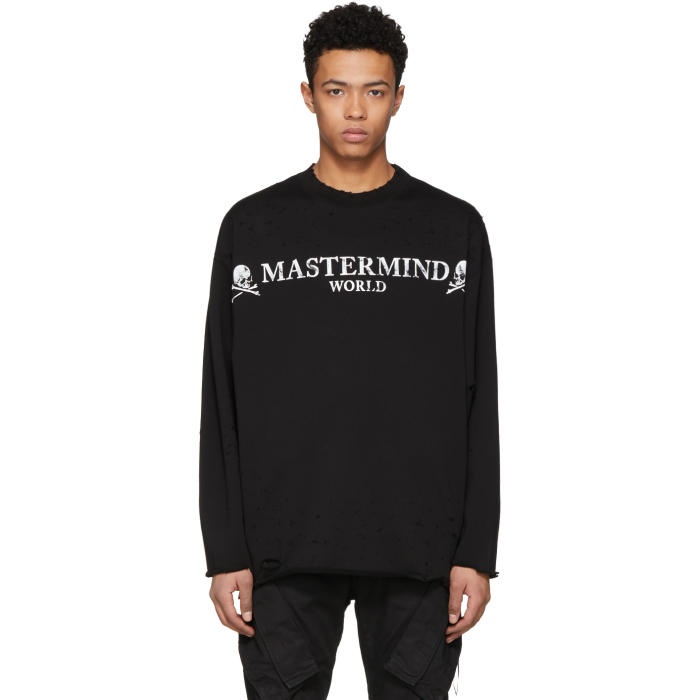 Photo: mastermind WORLD Black Distressed Logo Sweatshirt 