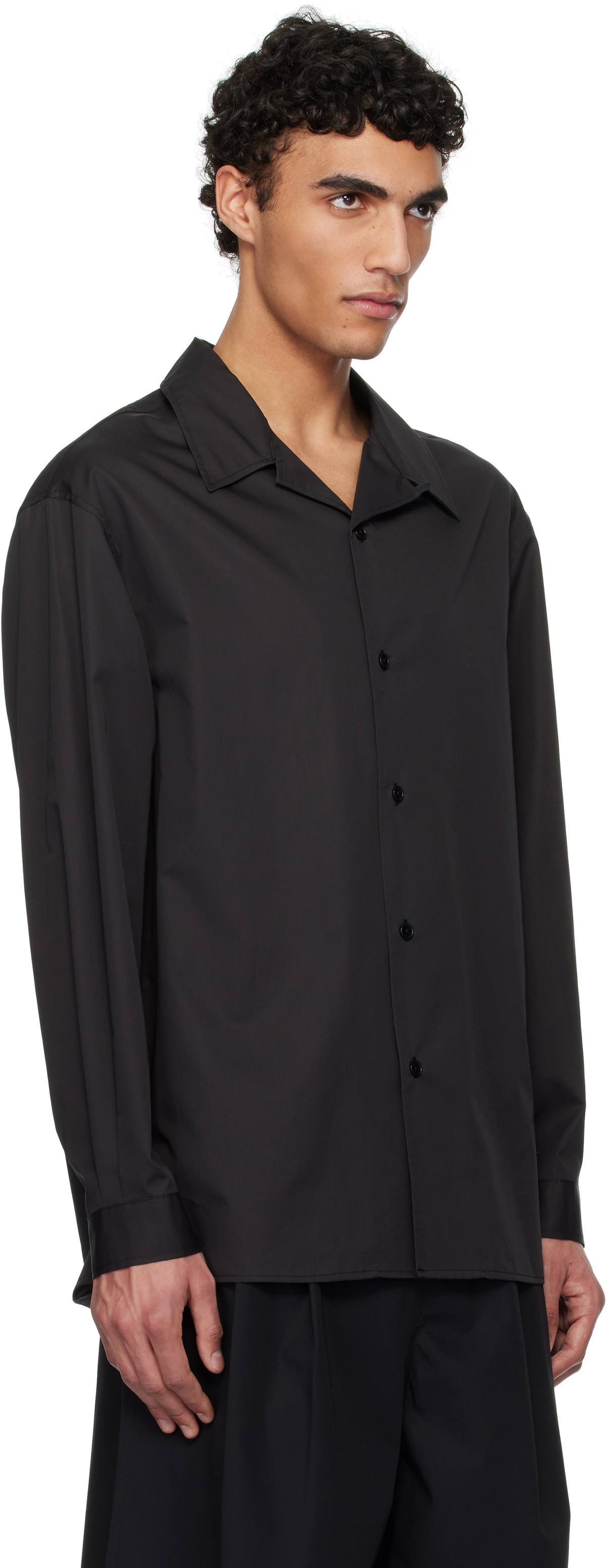 AMOMENTO Black Open Collar Shirt
