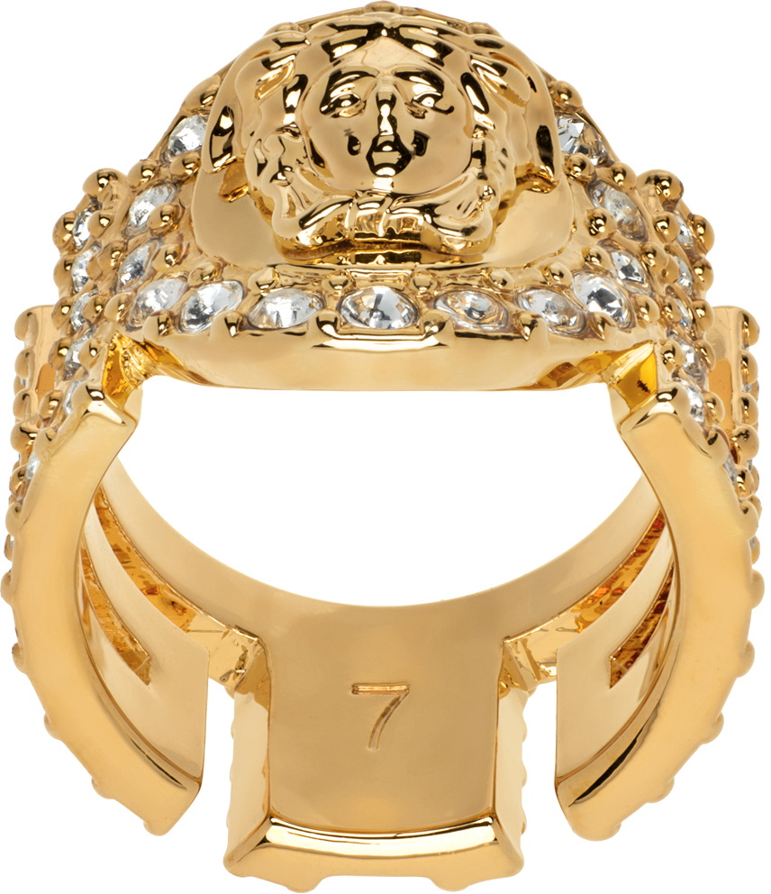 Versace Gold Crystal 'La Medusa' Ring Versace