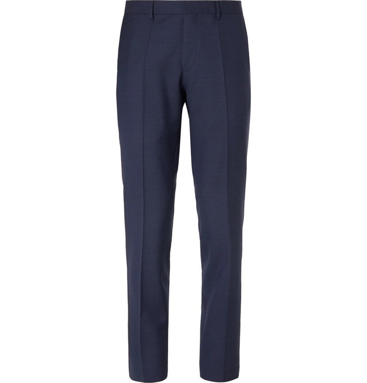 Photo: Hugo Boss - Navy Slim-Fit Alcantara-Trimmed Birdseye Virgin Wool Trousers - Navy