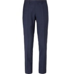 Hugo Boss - Navy Slim-Fit Alcantara-Trimmed Birdseye Virgin Wool Trousers - Navy