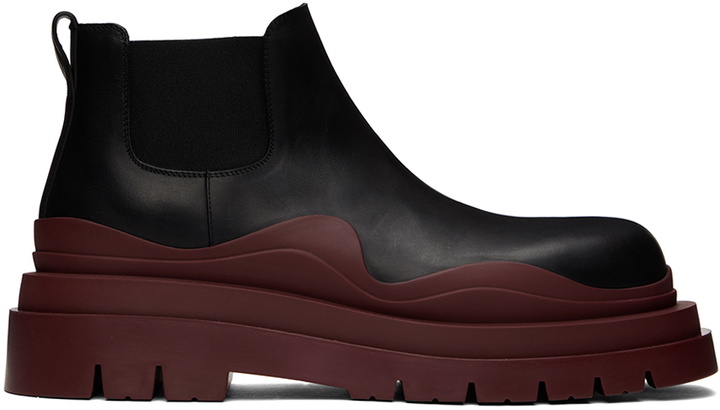 Photo: Bottega Veneta Black & Burgundy Tire Chelsea Boots