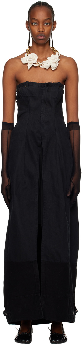 HODAKOVA Black Wide Denim Maxi Dress HODAKOVA HODAKOVA Black Wide Denim Maxi Dress HODAKOVA