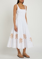 Staud Wells Appliquéd Stretch-cotton Midi Dress White