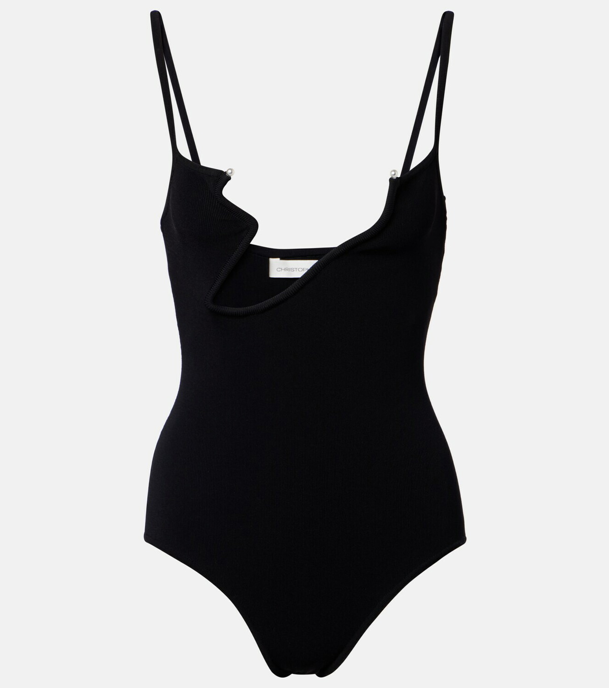 Christopher Esber Odessa cutout embellished ribbed-knit bodysuit