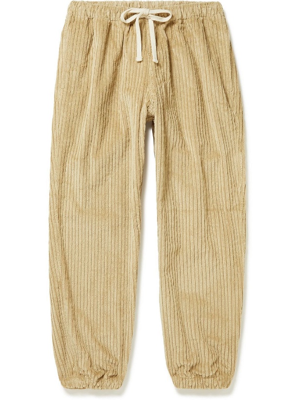 Photo: Camp High - Zen Tapered Appliquéd Cotton-Corduroy Drawstring Trousers - Neutrals