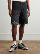 SAINT MXXXXXX - Straight-Leg Distressed Cotton Shorts - Black