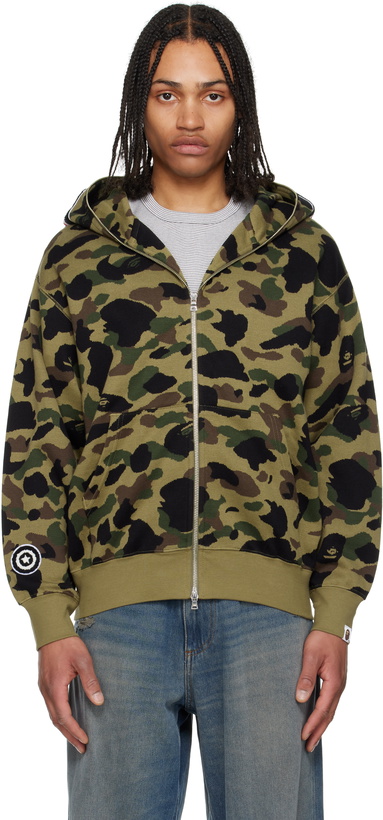 Photo: BAPE Green 1st Camo Jacquard Shark Full Zip Hoodie