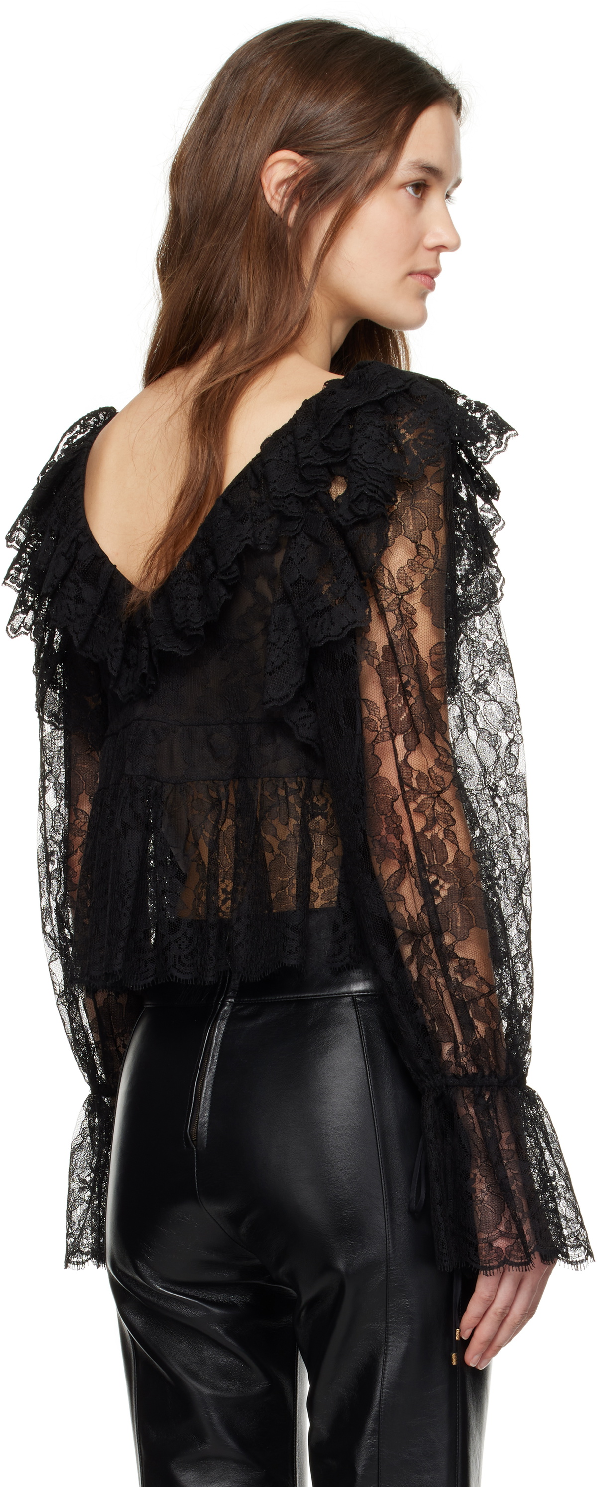 Chloé Black V-Neck Cropped Lace Blouse