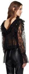 Chloé Black V-Neck Cropped Lace Blouse