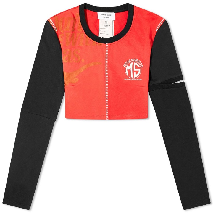 Photo: Marine Serre Women's Regenerated Graphic Cropped Long Sleeve Top in Red