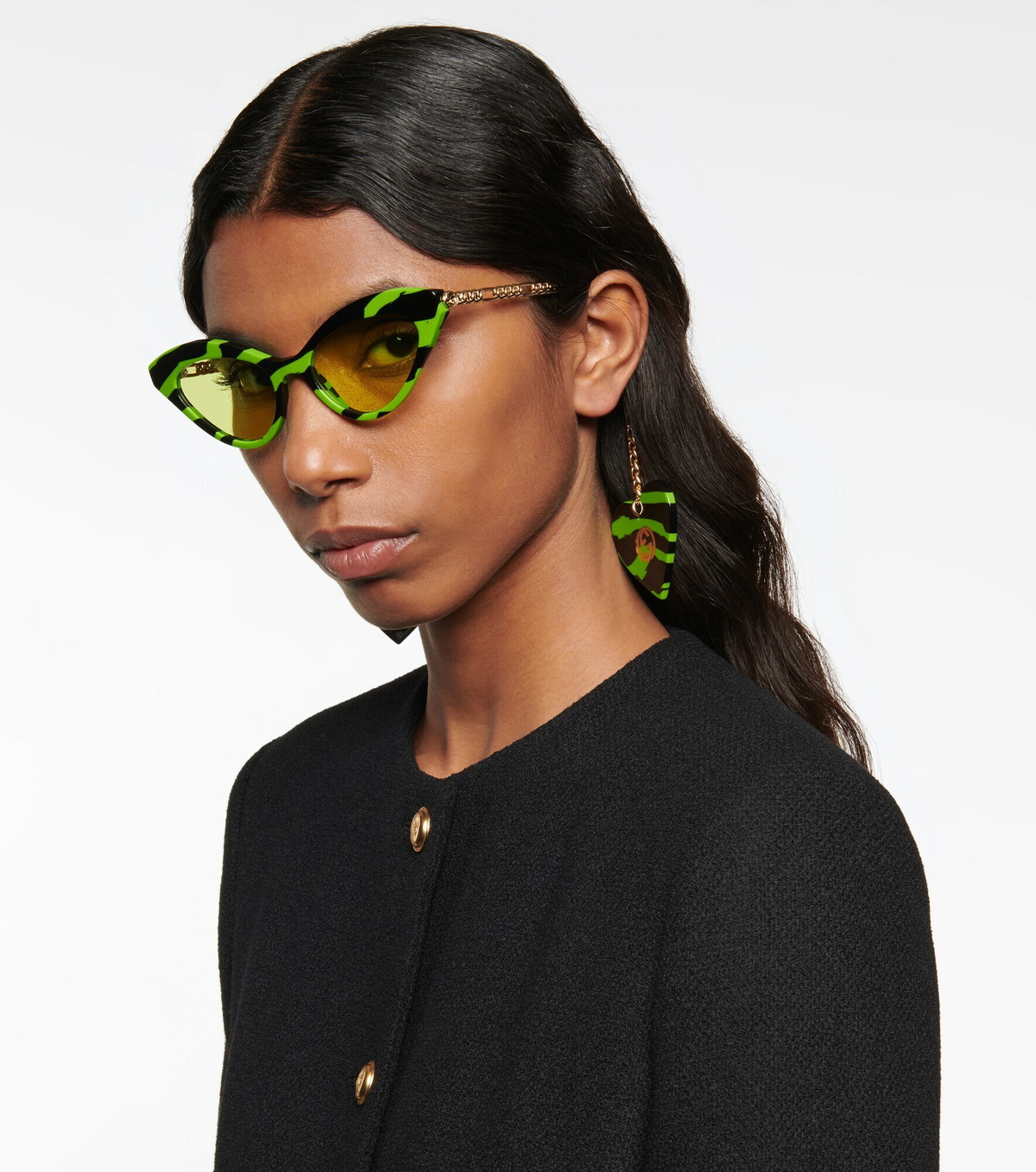 GUCCI Zebra-print cat-eye sunglasses and clips worn once GREEN & Black & Gold Gucci GG1749O 001 Black Cat Eye Glasses - eye-oo.com main image 3