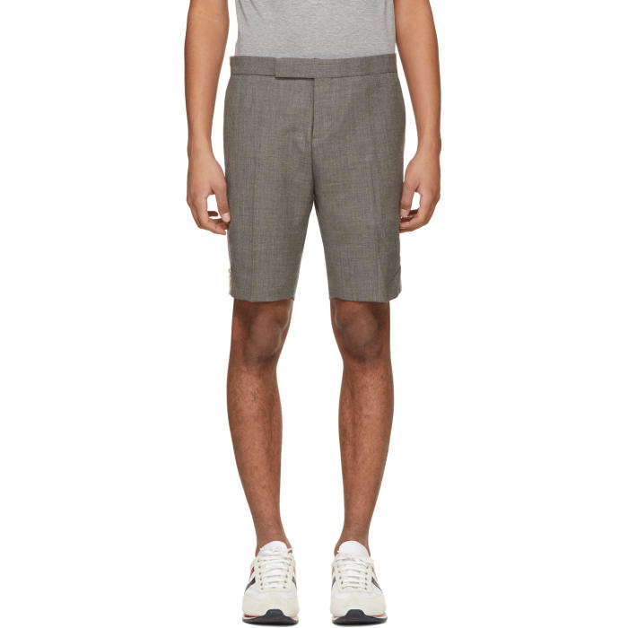 Photo: Thom Browne Grey Low-Rise Skinny Side Tab Shorts 