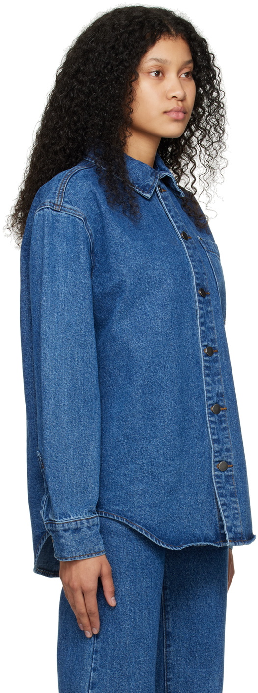 WYNN HAMLYN Blue Faded Denim Shirt