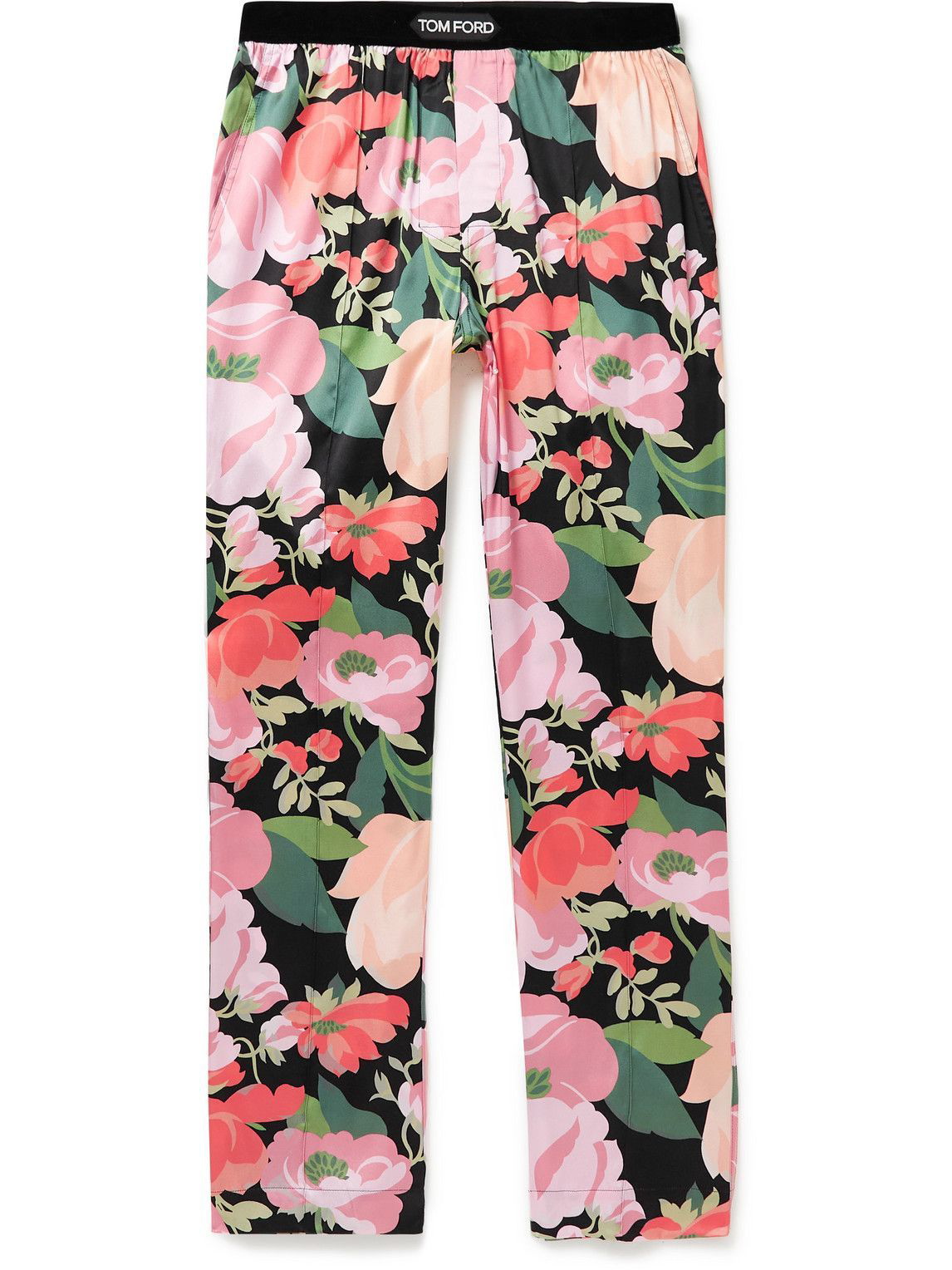 TOM FORD - Velvet-Trimmed Floral-Print Stretch-Silk Satin Pyjama