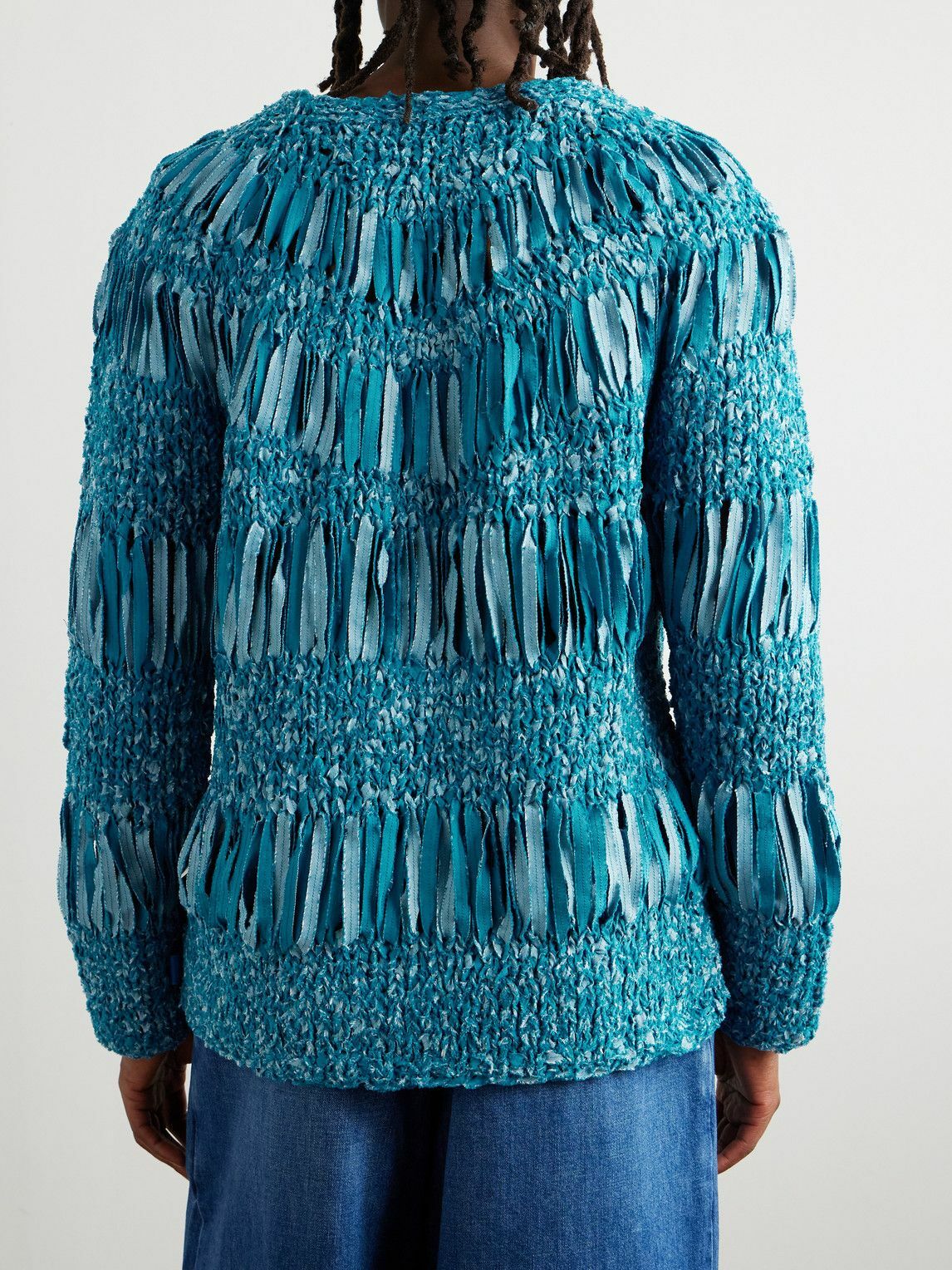 LOEWE - Paula's Ibiza Open-Knit Textured Cotton-Blend Sweater - Blue