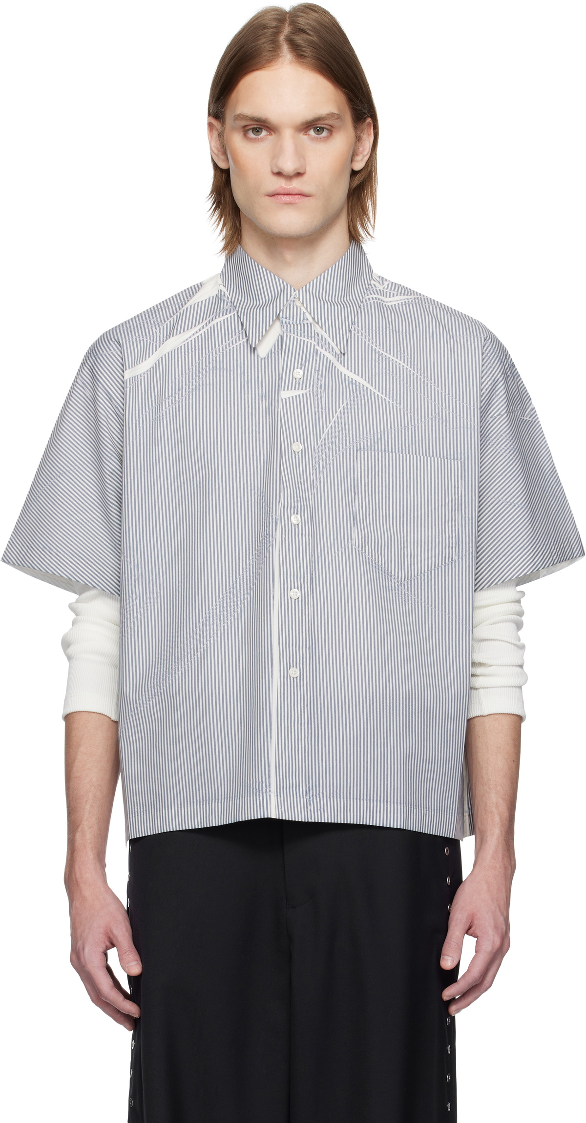 Karmuel Young Gray & White Square Printed Stripe Shirt