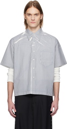 Karmuel Young Gray & White Square Printed Stripe Shirt