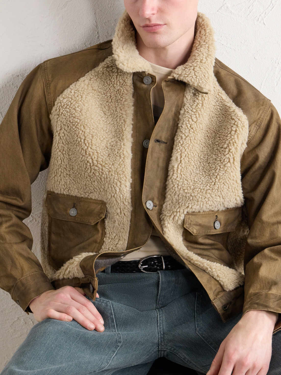 RRL - Fleece-Trimmed Denim Jacket - Brown