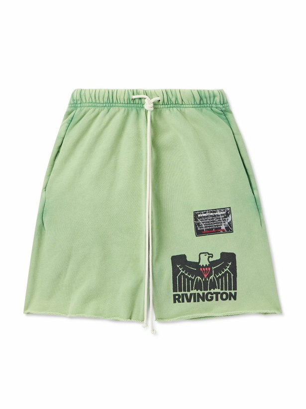 Photo: RRR123 - Flag Straight-Leg Frayed Logo-Print Cotton-Jersey Shorts - Green