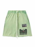 RRR123 - Flag Straight-Leg Frayed Logo-Print Cotton-Jersey Shorts - Green