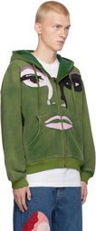 KidSuper Green Patchwork Face Washed Zip Hoodie