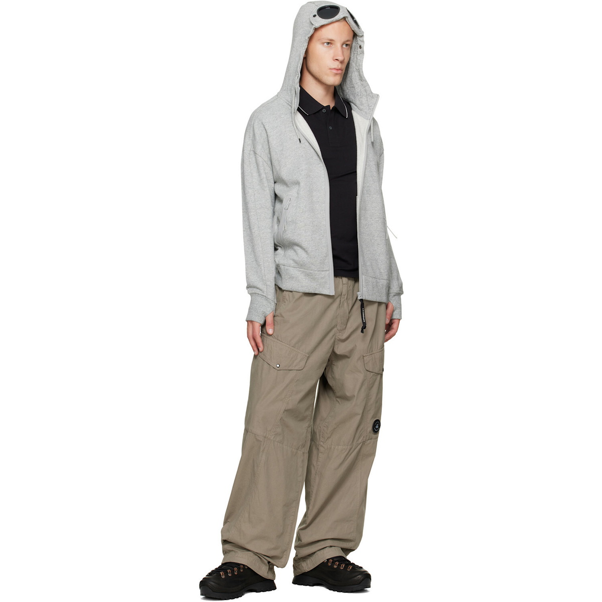 C.P. Company Gray Diagonal Raised Fleece Goggle Hoodie
