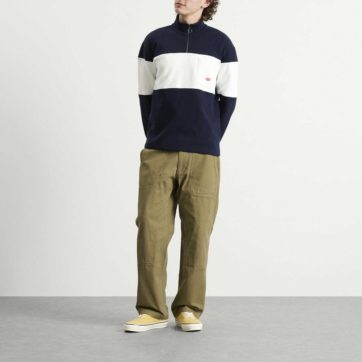 Armor-Lux Men's Stripe Half Zip Sweatshirt in Marine Deep/Milk