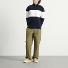 Armor-Lux Men's Stripe Half Zip Sweatshirt in Marine Deep/Milk