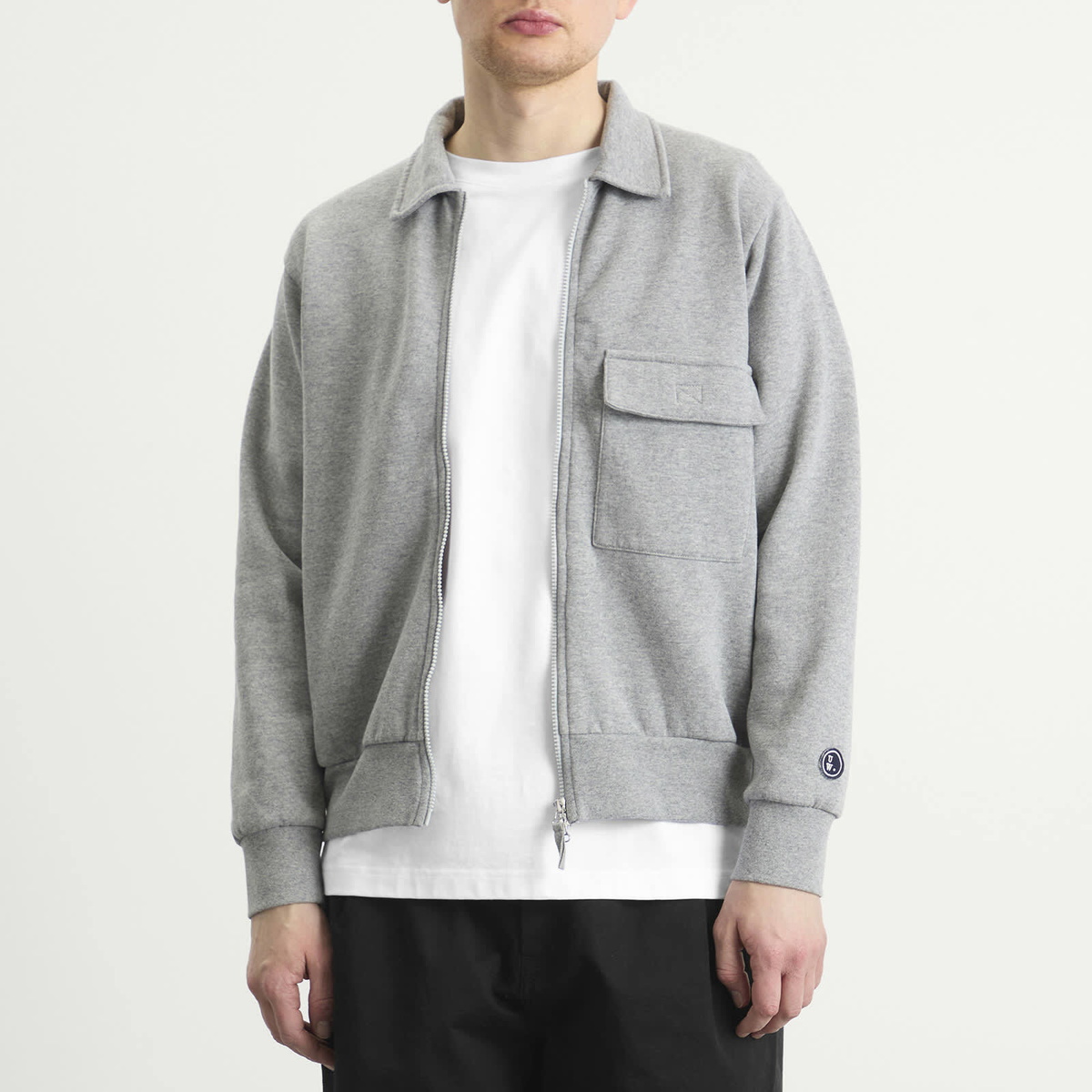 Universal Works Men's TylerZip Sweat Jacket in Grey Marl