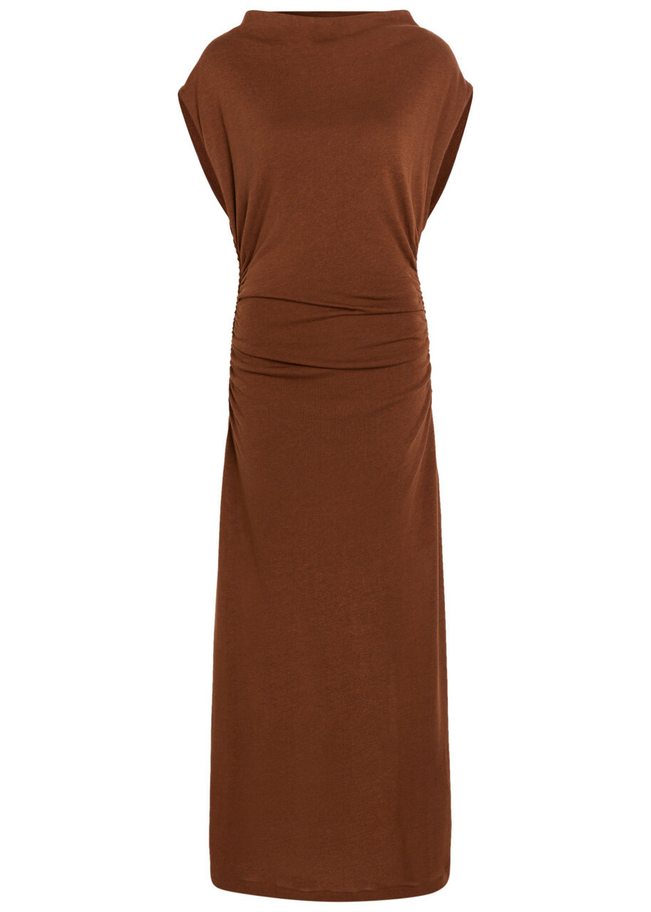 Akyn Ruched Fine-knit Midi Dress Bronze Akyn