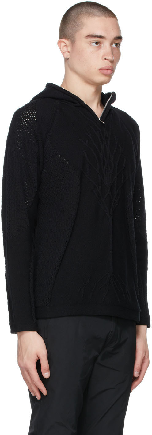 Arnar Már Jónsson Black Knit Mesh Stitch Hoodie Arnar Mar Jonsson