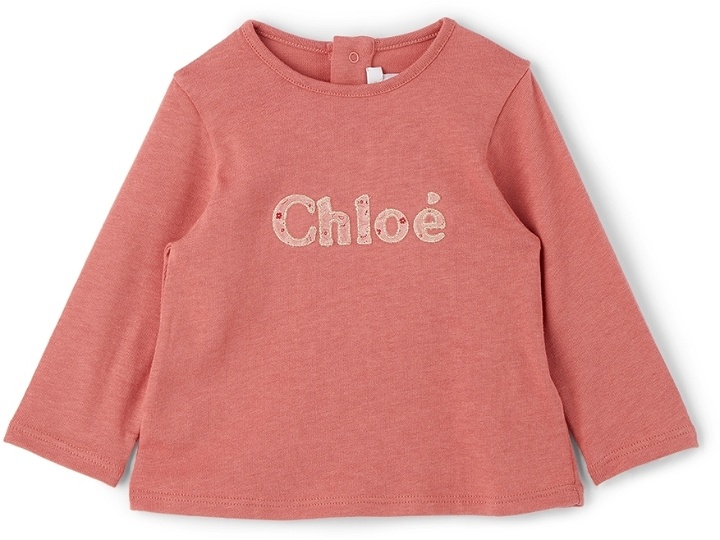 Photo: Chloé Baby Pink & Gold Logo Long Sleeve T-Shirt